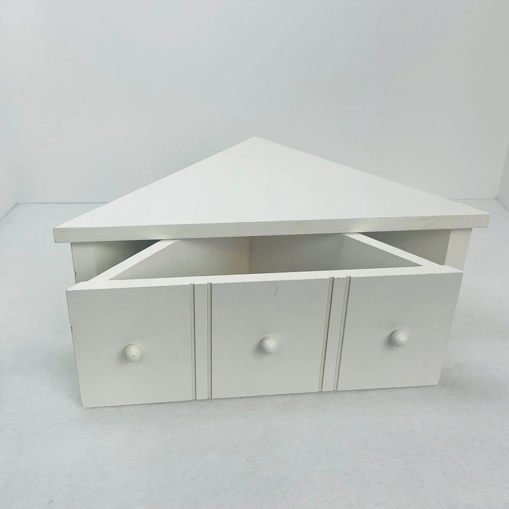 White Wooden Corner Wall Shelf with Storage Drawer and 3 Knobs Floating Shelf